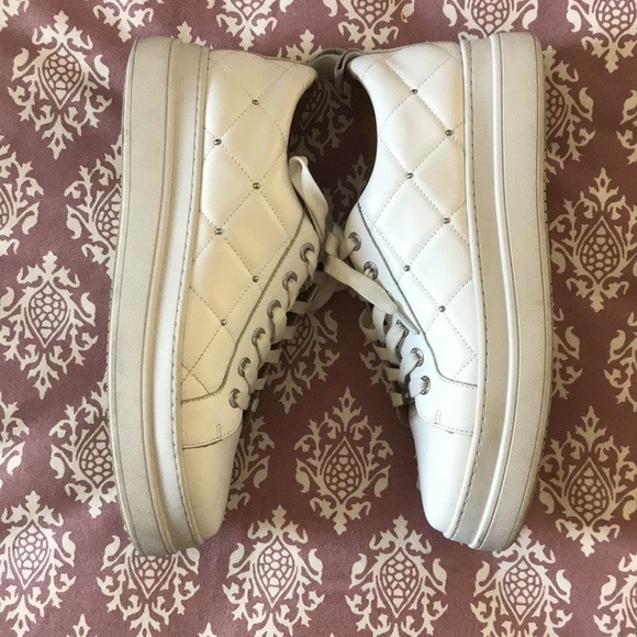 J Slides NYC white leather platform sneakers with silver details sz 8.5 - Picture 2 of 8